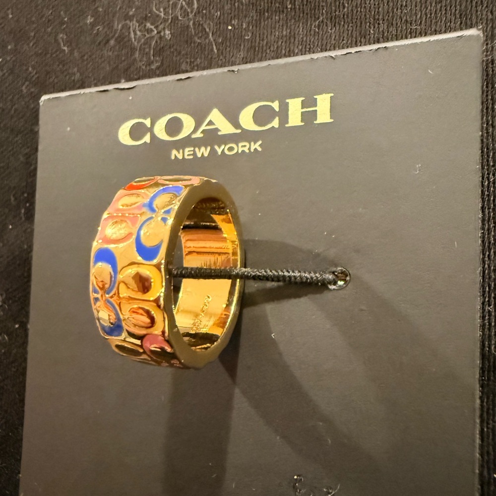 COACH Gold-Tone C Logo Enamel Ring in Multi-Color size 6 - Picture 2 of 5